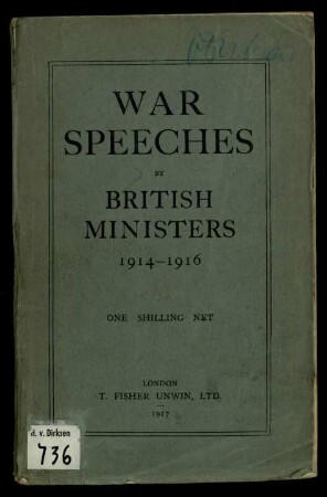 War speeches by British ministers 1914 - 1916