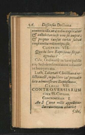 Classis VII. Controversiarum circa SS. Coenam.
