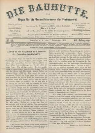 No 49. Frankfurt a. M., den 7. Dezember 1918. 61. Jahrgang.