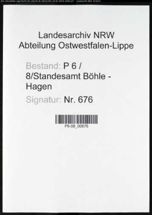 Sterberegister Standesamt Hagen-Böhle-Hagen (Sitz Altenhagen)