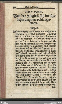 Das V. Capitel. Von der Klugheit sich im täglichen Umgange wohl aufzuführen