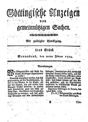 8tes Stück. Sonnabend, den 20ten Februar 1779.