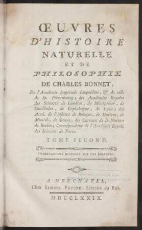 Oeuvres d' histoire naturelle et de philosophie; Bd. 2: Observations diverses sur les insectes