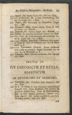 Sectio IV. Ius Canonicum Et Ecclesiasticum.