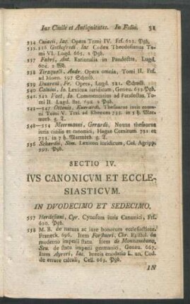 Sectio IV. Ius Canonicum Et Ecclesiasticum.