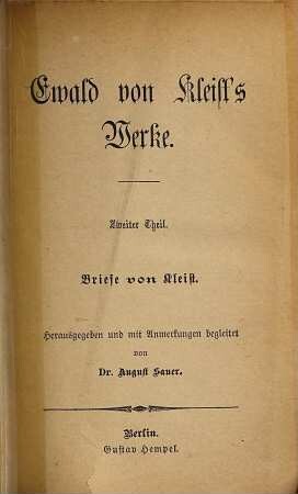 Ewald von Kleist's Werke, 2. Briefe von Kleist
