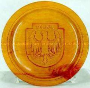 Holzteller mit Stadtwappen von Templin