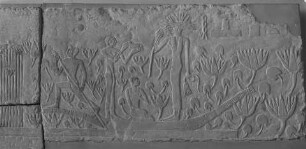 Relief aus dem Grab des Heta-Pet, Boot unter Lotusblumen