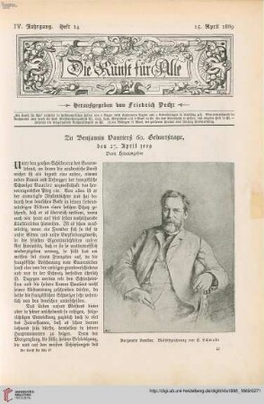 4: Zu Benjamin Vautiers 60. Geburtstage, den 27. April 1889