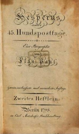 Hesperus, oder 45. Hundsposttage : Eine Biographie, Zweites Heftlein