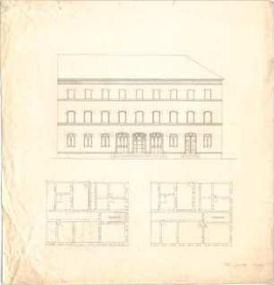 Speeth, Ferdinand; Öffentliches Gebäude - Eingangsseite (Grundrisse, Ansicht)