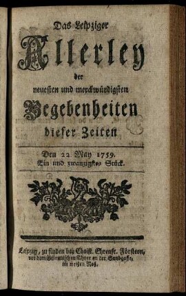 Den 22. May 1759. Ein und zwanzigstes Stück.