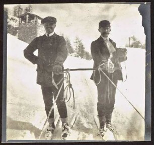 Wilhelm Paulcke mit Alexander von Dusch beim Skijöring im Engadin