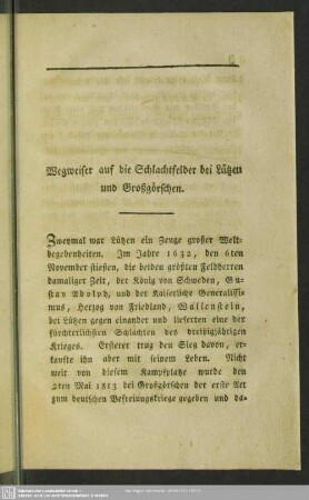 Wegweiser auf die Schlachtfelder bei Lützen und Großgörschen