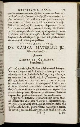 Disputatio XXXIII. De Causa Materiali Justificatione