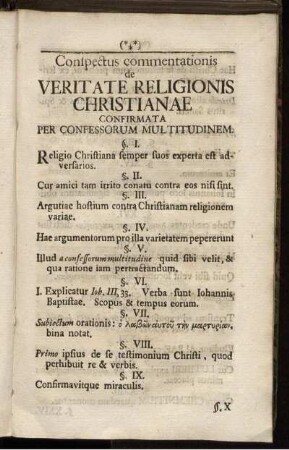 Conspectus commentationis de Veritate Religionis Christianae Confirmata Per Confessorum Multitudinem.