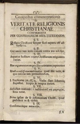 Conspectus commentationis de Veritate Religionis Christianae Confirmata Per Confessorum Multitudinem.