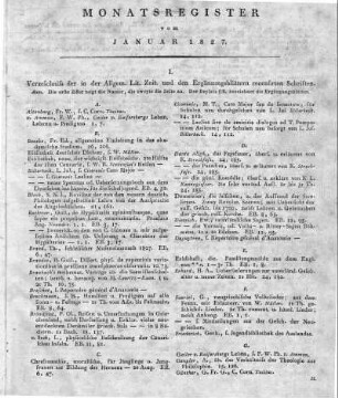 Monatsregister vom Januar 1827