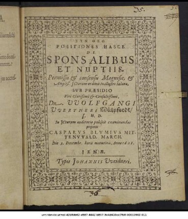 Positiones Hasce De Sponsalibus Et Nuptiis