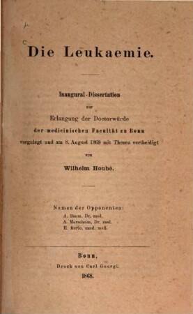 Die Leukaemie : Inaugural-Dissertation