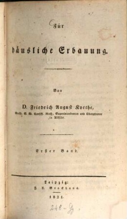 Für häusliche Erbauung, 1. - XIII, 622 S.