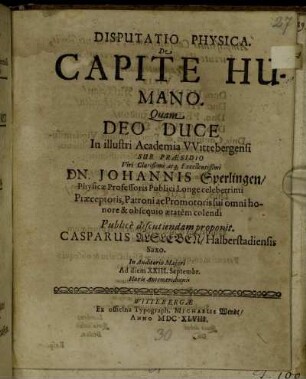 Disputatio Physica. De Capite Humano