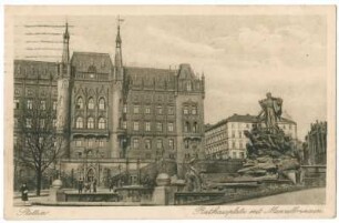 Stettin. Rathausplatz mit Manzelbrunnen