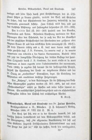 147-149 [Rezension] Petersen, Julius, Willensfreiheit, Moral und Strafrecht