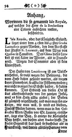 Worinnen die so genannte Isle Royale, auf welcher der Herr de la Boulardiere eine Colonie aufrichten wollen, beschrieben