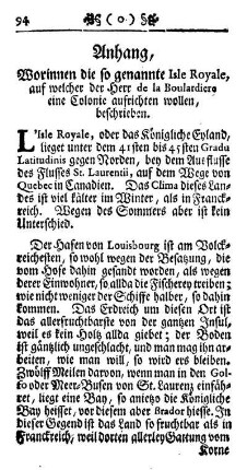 Worinnen die so genannte Isle Royale, auf welcher der Herr de la Boulardiere eine Colonie aufrichten wollen, beschrieben