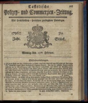 7tes Stueck, Montag den 15ten Februar. 1796