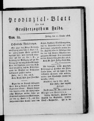 Num. 80., Ausgabe vom 11. Oktober 1816