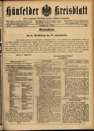 Ausgabe vom Samstag, den 01. August 1914.