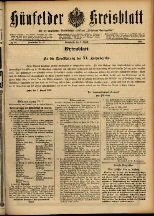 Ausgabe vom Samstag, den 01. August 1914.