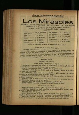 Los mirasoles : comedia de costumbres provincianas, en tres actos