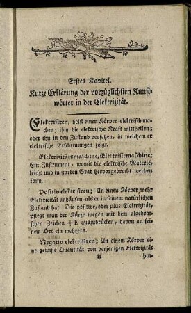 Erstes Kapitel. Kurze Erklärung der vorzüglichsten Kunstwörter in der Elektrizität.
