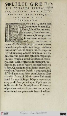 De sepulchris, et vario sepeliendi ritu, ad Carolum miltz. Germanum