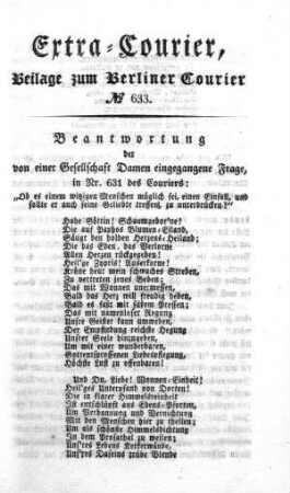 Extra-Courier, Beilage zum Berliner Courier No. 633