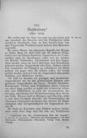 VIII. Shaftesbury