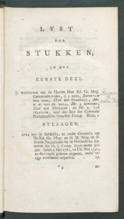 Lyst der Stukken, in het eerste deel