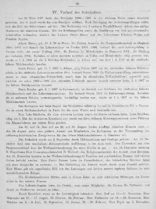 IV. Verlauf des Schuljahres.