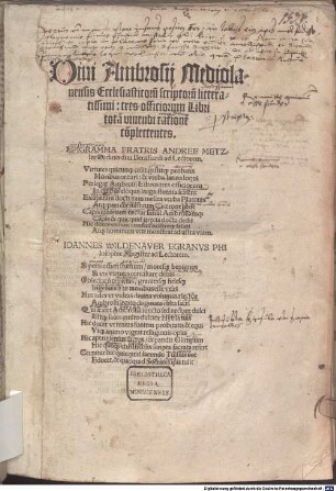Diui Ambrosij Mediolanensis Ecclesiasticoru[m] scriptoru[m] litteratissimi: tres officiorum Libri tota[m] viuendi ratione[m] co[m]plectentes