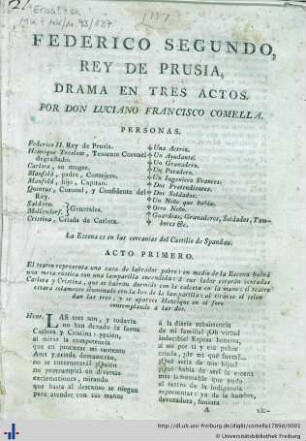Federico segundo, rey de Prusia : drama en tres actos