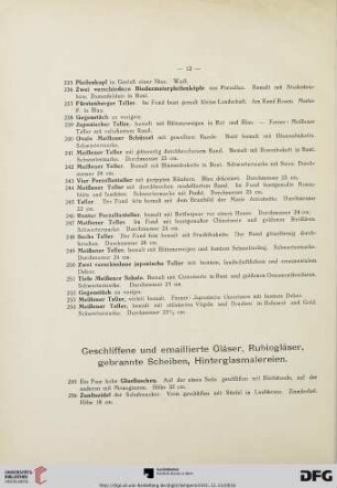 Geschliffene und emaillierte Gläser, Rubingläser, gebrannte Scheiben, Hinterglasmalereien (Nr. 255-284)