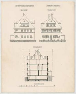 Dolmetsch, Theodor; Stuttgart - Münster; Ev. Gemeindehaus - Ansichten, Schnitt