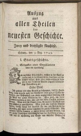 Zwey und dreysigste Nachlese. Coburg, den 9. Aug. 1749.
