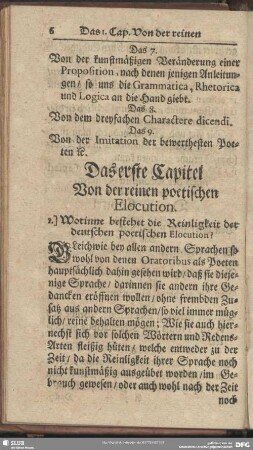 Das erste Capitel Von der reinen poetischen Elocution