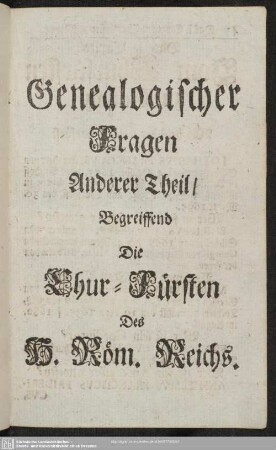 Anderer Theil, Begreiffend Die Chur-Fürsten