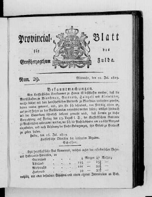 Num. 29, Ausgabe vom 21. Juli 1819
