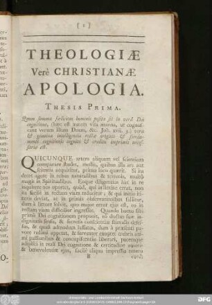 Theologiae Verè Christianae Apologia.